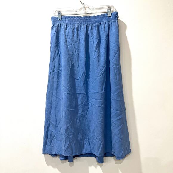 Vtg button front midi skirt blue medium elastic waist USA cottagecore western - Picture 2 of 8